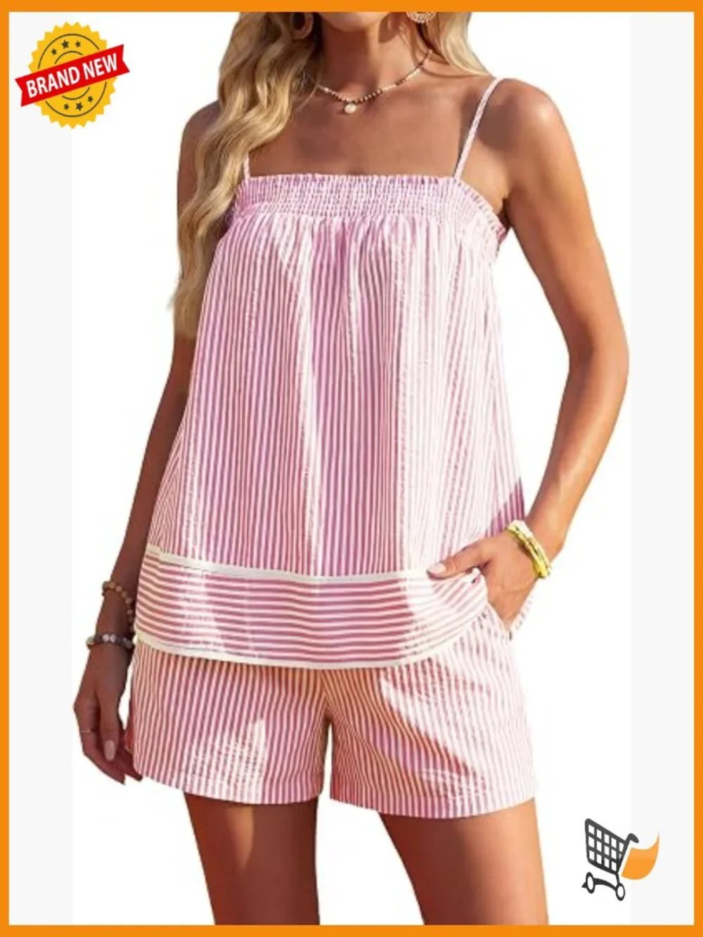 Two Piece Lounge Set Striped Camisole Top Matching Shorts Summer Outfit with